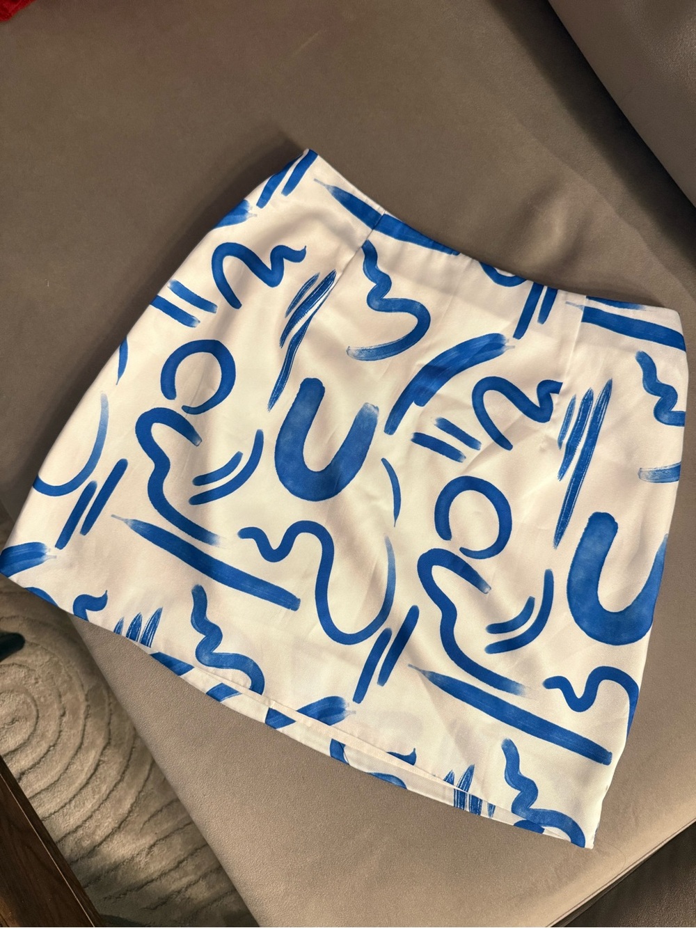 White & Blue Abstract Print Mini Skirt